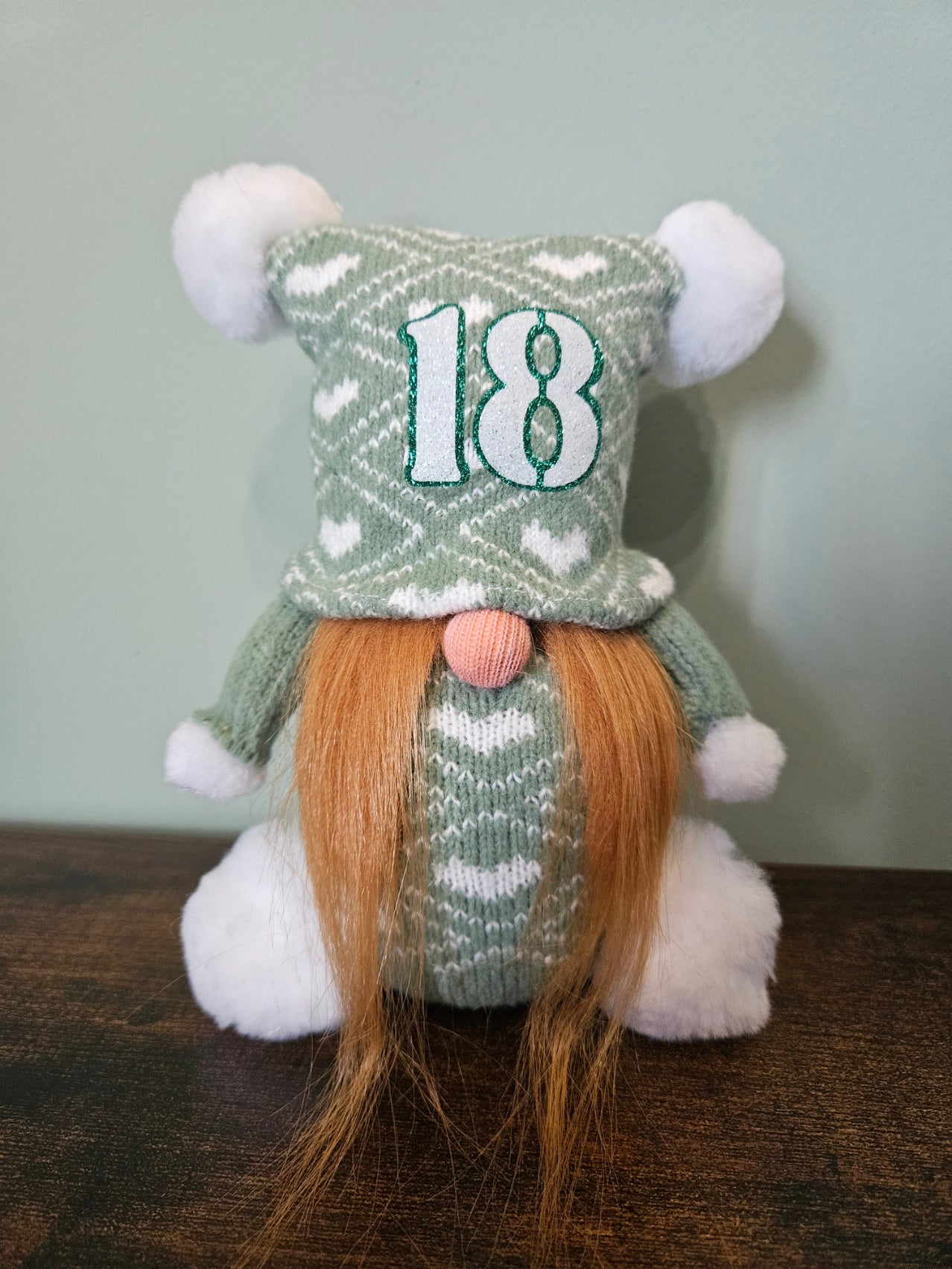Green and White George Gonk with Name or Number